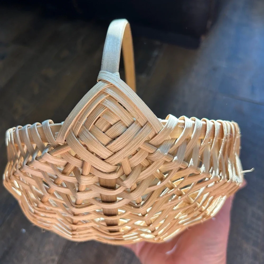 Vintage Handwoven Gods Eye Melon Basket Natural Wood Ribbed Gathering Basket